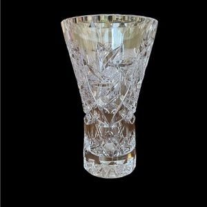 Vintage Bohemian Crystal Vase Pinwheel & Stars 6” EUC